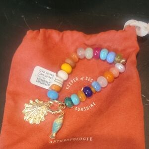 Anthropologie Colorful Beaded Bracelet with Gold Charms
